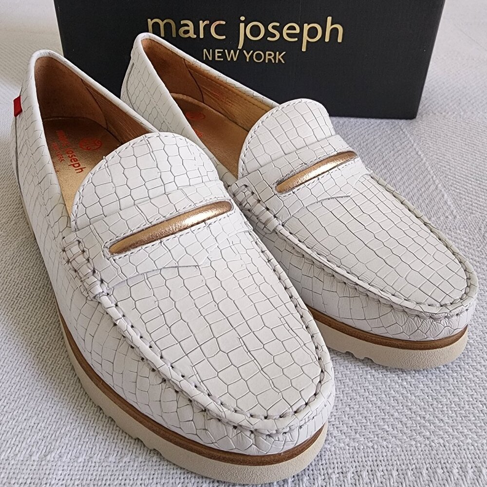 NWT Marc Joseph White Mini Croc Loafers Sz 7.5